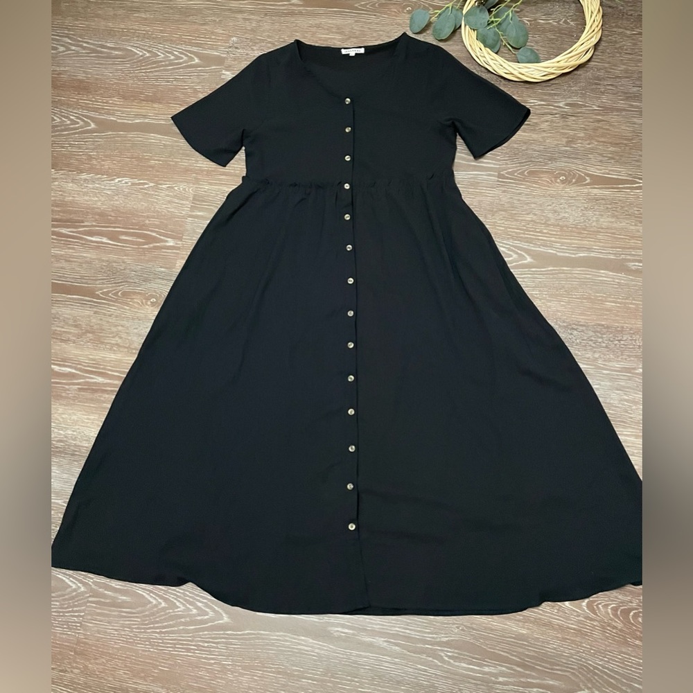 NWOT Jessakae black button-up midi dress - bump & nursing friendly - fully lined